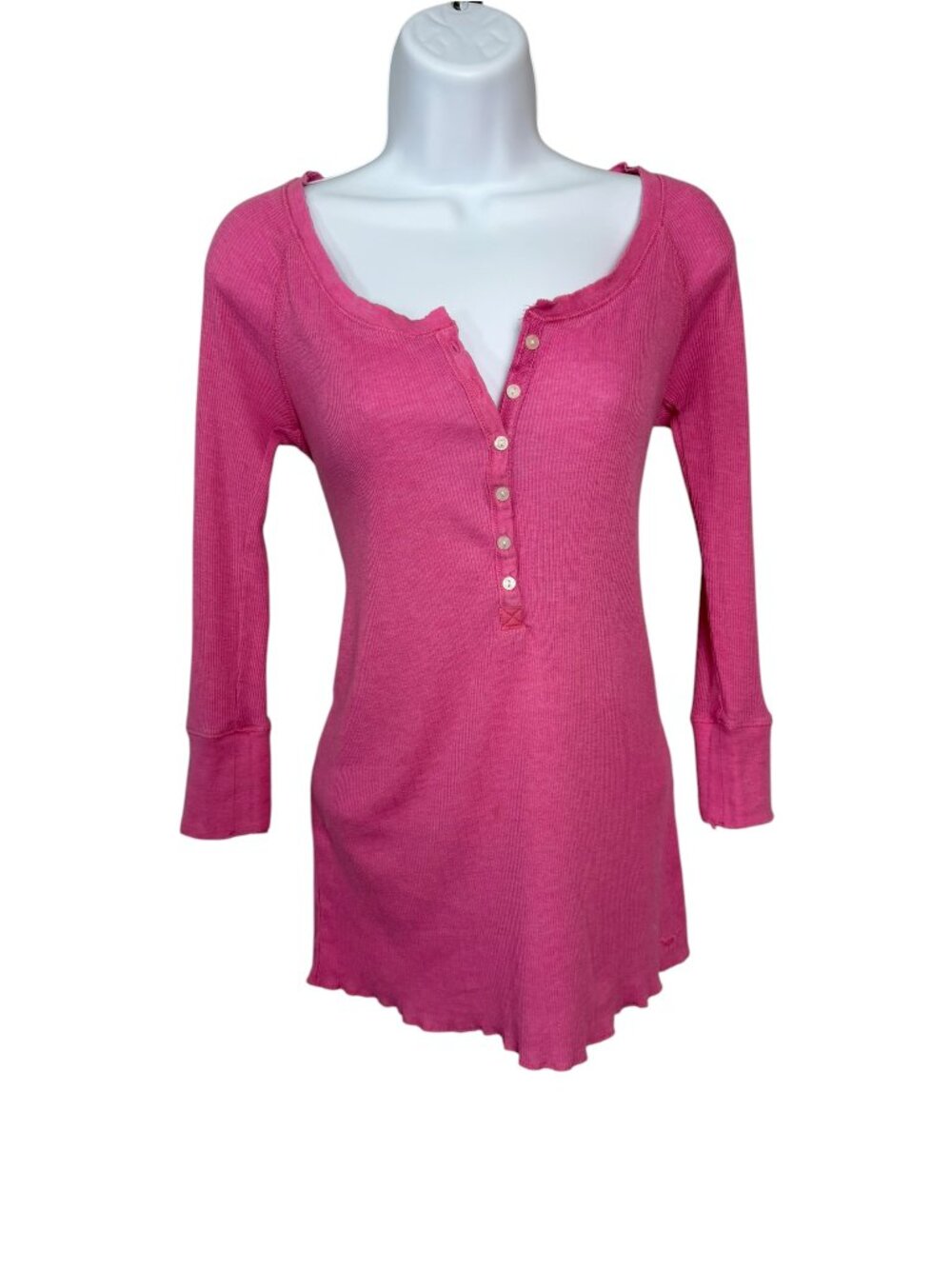 PINK Victoria’s Secret Women’s S Petite Pink Thermal Henley Y2K Long Sleeve Top
